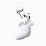 Close-up of Apple AirPods Pro 3 wireless earbuds with charging case on a clean white background, showcasing sleek design, foam ear tips, and premium Apple audio technology